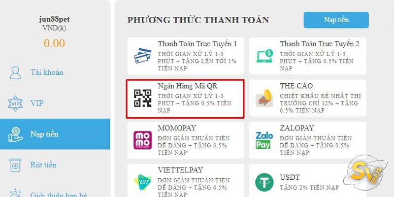 Các phương thức nạp tiền SV388 khác